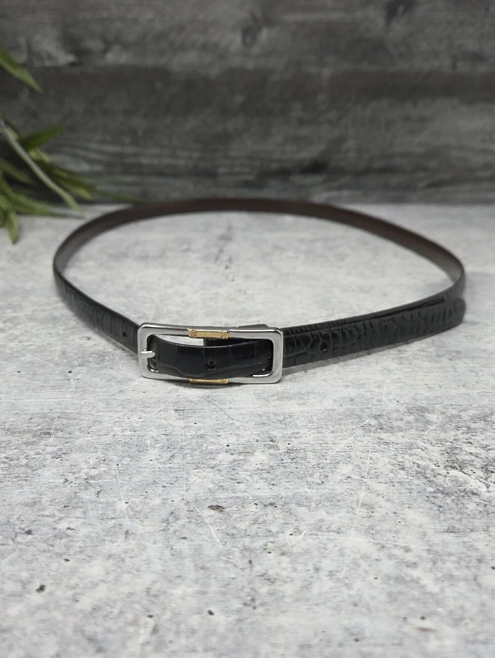 Lauren Ralph Lauren Reversible Skinny Belt Embossed Black & Brown 42.5